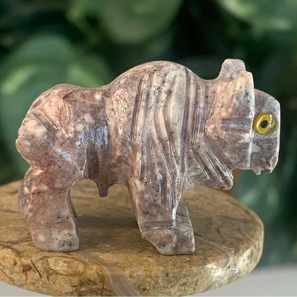 Miniature BUFFALO Stone Carving Mini Figurine Steatite Soapstone Carved Animal